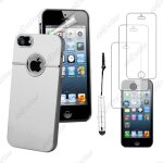 Ebeststar ® pour apple iphone se 5s 5 - housse coque rigide silver - line chrom� + mini stylet + 3 film ...