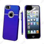 Ebeststar ® pour apple iphone se 5s 5 - housse coque rigide silver - line chrom� + stylet, couleur bleu ...
