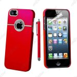 Ebeststar ® pour apple iphone se 5s 5 - housse coque rigide silver - line chrom� + stylet, couleur rouge ...