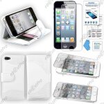 Ebeststar ® pour apple iphone 5s, 5 housse portefeuille simili cuir simulation crocodile, couleur blanc ...