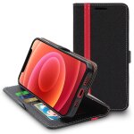 Ebeststar - coque pour iphone 12, 12 pro etui housse portefeuille pu cuir porte - cartes, noir / rouge ...