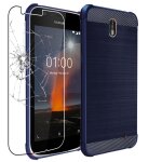 Ebeststar - coque nokia nokia 1 housse motif fibre carbone luxe tpu premium, bleu fonc� [dimensions precises ...