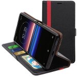 Ebeststar - coque sony xperia 1 (2019) etui portefeuille porte - cartes support stand, noir / rouge [dimension ...