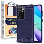 Ebeststar - coque xiaomi redmi 10 housse motif fibre carbone premium, bleu fonc� [dimensions precises ...