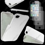 Ebeststar ® housse coque etui � rabat rev�tement carbone pour apple iphone 4s, 4, couleur blanc + stylet ...