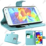 Ebeststar � - housse coque etui simi cuir portefeuille couleur bleu pour samsung galaxy s5 g900 / sm ...