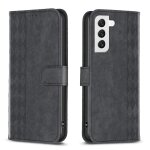 Etui en cuir a carreaux pour samsung galaxy s22 5g, noir