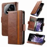 Etui en cuir a double boucle magn�tique pour xiaomi redmi note 14 pro 5g, brun