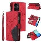 Etui en cuir a fermeture eclair pour redmi 13 4g - 9 emplacements pour cartes, rouge
