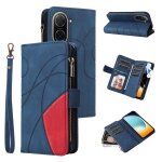 Etui en cuir a fermeture eclair pour redmi a5 / poco c71 avec 9 emplacements pour cartes, bleu
