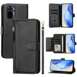Etui en cuir a fermeture eclair pour redmi note 10 / 10s / 11 se avec emplacements pour cartes, noir