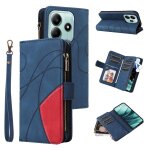 Etui en cuir a fermeture eclair pour redmi note 14 5g avec 9 emplacements pour cartes, bleu