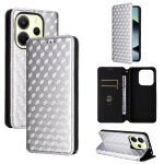 Etui en cuir flip textur� en grille pour redmi note 14 4g, argent
