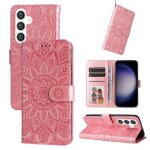 Etui en cuir gaufr� tournesol pour samsung galaxy s24, or rose