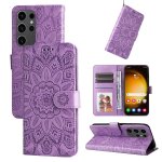 Etui en cuir gaufr� tournesol pour samsung galaxy s24 ultra, violet