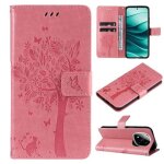 Etui en cuir a motif arbre et chat pour redmi note 14 pro / 14 pro + , rose