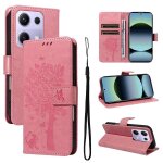 Etui en cuir a motif arbre et chat pour redmi note 14s / note 13 pro 4g, rose