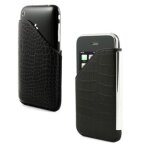 Etui cuir noir faon croco pour iphone 3g - 3g s