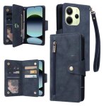 Etui en cuir pliable a 3 volets avec boucle rivet�e pour redmi note 14 4g, 9 cartes, bleu