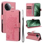 Etui en cuir a rabat avec motif arbre et chat pour redmi k80 / k80 pro, rose