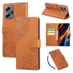 Etui en cuir rose a fleurs pour xiaomi poco x4 gt avec 3 emplacements pour cartes, brun