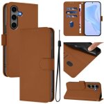 Etui en cuir pour samsung galaxy s25 + 5g avec cordon, brun