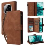 Etui en cuir zipp� multifonction pour redmi note 14 pro 5g, brun