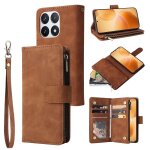 Etui en cuir zipp� multifonction pour xiaomi 14t pro, brun
