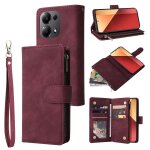 Etui en cuir zipp� multifonction pour xiaomi redmi note 13 pro 4g, vin rouge
