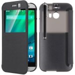 Etui flip coque pour htc one (m8) 5. 0  s - view support - noir + stylet