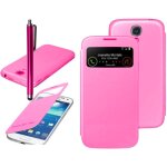 Etui flip coque pour samsung galaxy s4 mini 4. 3 s - view support - rose + stylet Etui flip coque pour samsung galaxy s4 mini 4. 3 s - view support - rose + stylet