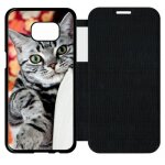 Etui a flip flap - chat tigr� gris yeux vert - compatible avec samsung galaxy s7 edge - plastique - bord ...