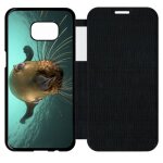 Etui flip flap galaxy s7 edge - loutre tu veux ma photo - simili - cuir - noir