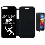 Etui flip flap iphone 6s - j peux pas j ai pelote basque 2 - simili - cuir - noir