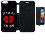 Etui a flip flap - je peux pas j ai boxe fond noir - compatible avec apple iphone 6s - plastique - bord ...