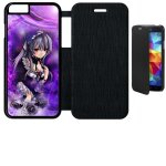 Etui a flip flap - manga fille violet - compatible avec apple iphone 6 - simili - cuir - bord noir