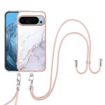 Etui pour google pixel 9 pro anti - scratch doux lani�re a corps crois� pare - chocs marbre - blanc