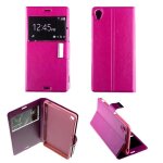 Etui housse folio fen�tre sony xperia z3 en simili cuir protection integrale - rose fushia