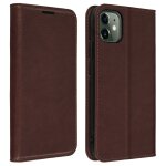 Etui iphone 11 folio cuir véritable porte cartes support vidéo marron foncé Etui iphone 11 folio cuir véritable porte cartes support vidéo marron foncé