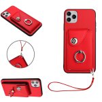 Etui pour iphone 11 pro max sangle a main cuir supports de fente pour carte housse de protection - rouge ...