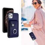 Etui pour iphone 11 pro supports de fente pour carte cuir housse de protection sangle a main - bleu