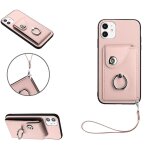 Etui pour iphone 11 sangle a main cuir supports de fente pour carte housse de protection - couleur rose ...