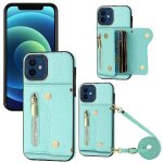 Etui pour iphone 12 lger grande capacit fentes pour cartes longue sangle mini sac a dos - vert