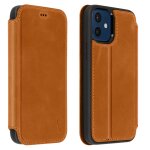 Etui iphone 12 mini cuir porte - carte fonction support vid�o akashi marron