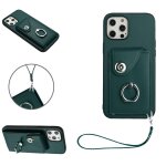 Etui pour iphone 12 pro max supports de fente pour carte cuir sangle a main housse de protection - vert ...