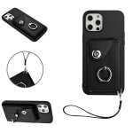 Etui pour iphone 13 pro max sangle a main housse de protection supports de fente pour carte cuir - noir ...