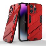 Etui pour iphone 15 pro kickstand militaire robuste couverture protectrice - rouge