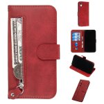 Etui pour iphone xr fermeture eclair supports de fente pour carte cuir housse de protection - rouge