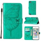 Etui pour ipod touch 7 / 6 / 5 magntique couverture rabotant gaufrage papillon cuir premium - vert