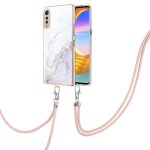 Etui pour lg g9 marbre anti - scratch doux pare - chocs lanire a corps crois - blanc